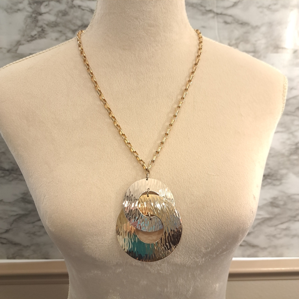 Vintage Napierβ Women's Modernist Gold/Silver Pendant Necklace 15 Inches 1976